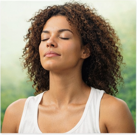 Woman in a calm, mindful breathing moment